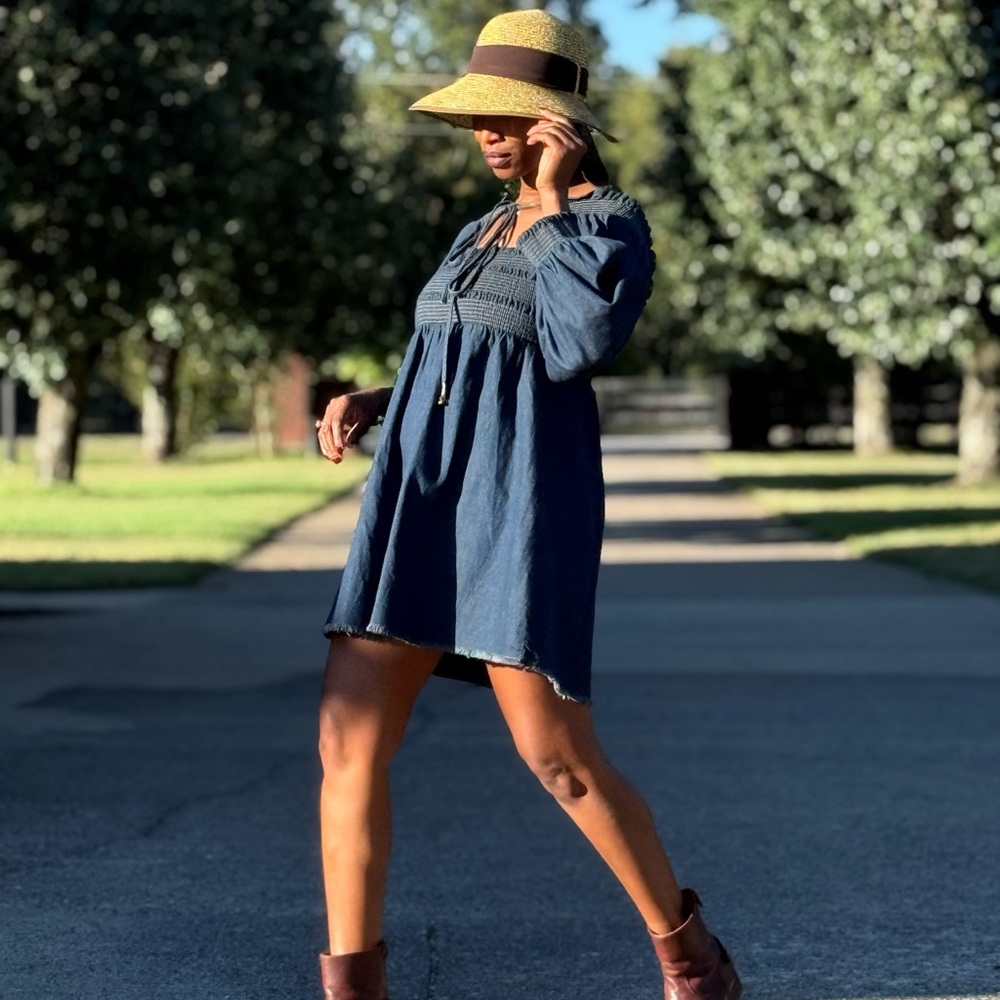 Stylish Denim Off-Shoulder mini smock Dress